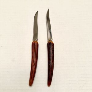 2 Vtg Steak Knives Faux Stag Antler Horn Handle Lifetime Cutlery Stainless Steel